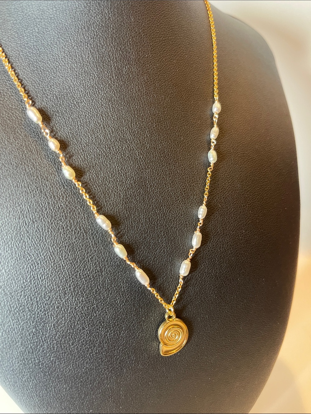 Gold Spiral Pendant Pearl Station Necklace - Women's Jewelry 01954 - Picture 3 of 6